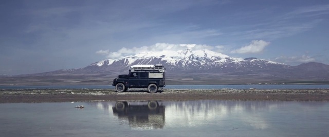 Video Reference N0: Vehicle, Car, Off-road vehicle, Sky, Land rover defender, Landscape, Off-roading, Glacier, Mountain, Glacial landform