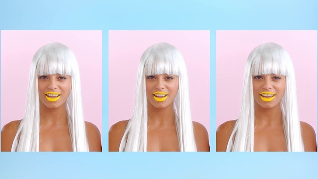 Video Reference N3: Hair, Face, Wig, Blond, Hairstyle, Chin, Skin, Clothing, Pink, Costume