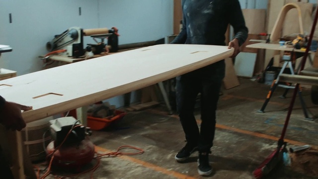 Video Reference N11: Furniture, Table, Wood, Flooring, Floor, Hardwood, Recreation, Plywood, Composite material, Surfboard
