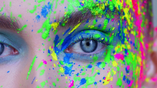 Video Reference N3: Nose, Head, Colorfulness, Eye, Eyelash, Azure, Human body, Iris, Art, Electric blue