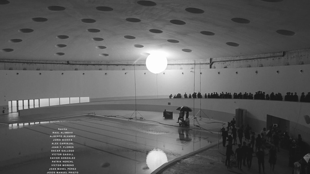 Video Reference N2: Building, Light, Field house, Black, Lighting, Black-and-white, Style, Sky, Hall, Monochrome