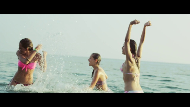 Video Reference N12: Water, Sky, Flash photography, Swimwear, Happy, People on beach, Gesture, Brassiere, People in nature, Travel