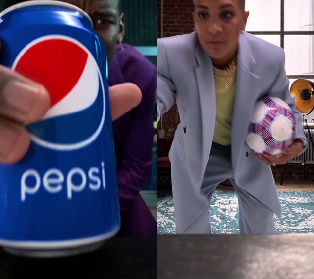 Video Reference N0: Blazer, Aluminum can, Ball, Football, Drink, Suit, Electric blue, Drinkware, Event, Tin can