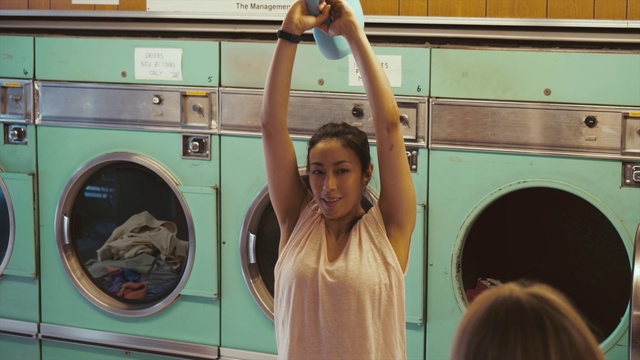 Video Reference N0: Laundry room, Hair, Joint, Photograph, Shoulder, Clothes dryer, Washing machine, Laundry, Dress, Major appliance