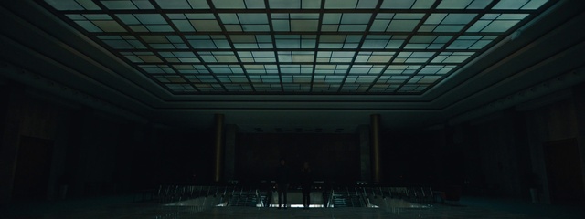 Video Reference N4: Green, Symmetry, Tints and shades, City, Fixture, Ceiling, Metal, Glass, Pattern, Darkness