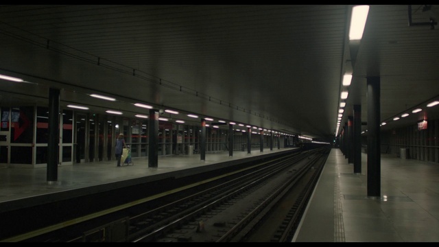Video Reference N1: Electricity, Track, Transport hub, Metro station, Railway, Public transport, Building, City, Tints and shades, Midnight