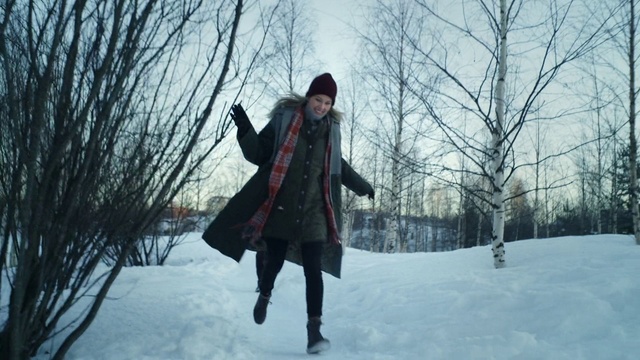 Video Reference N1: Sky, Snow, Branch, Overcoat, Tree, People in nature, Flash photography, Gesture, Street fashion, Freezing