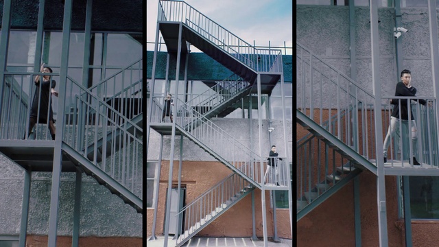 Video Reference N5: Stairs, Building, Wood, Composite material, Urban design, Facade, Baluster, Glass, Handrail, Building material