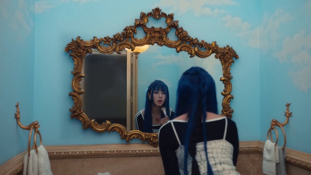 Video Reference N0: Mirror, Picture frame, Azure, Wall, Art, Black hair, Long hair, Tree, Fun, Electric blue