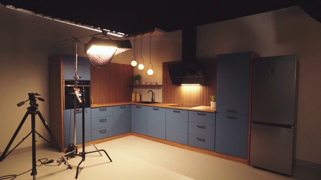 Video Reference N0: Cabinetry, Countertop, Kitchen, Tripod, Wood, Flooring, House, Floor, Tap, Cupboard