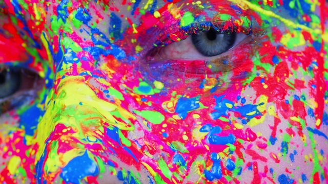 Video Reference N1: Colorfulness, Eyelash, Liquid, Art, Magenta, Electric blue, Circle, Close-up, Painting, Visual arts