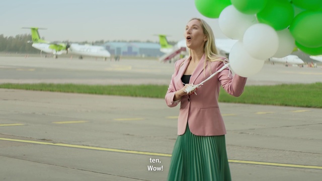 Video Reference N11: Balloon, Gesture, Aircraft, Happy, Pink, Sky, Street fashion, Travel, Leisure, Fun