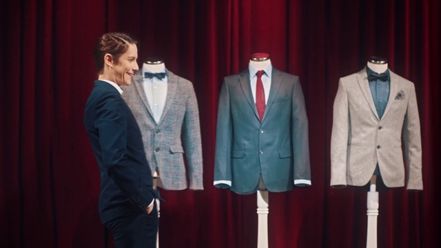 Video Reference N0: Suit trousers, Dress shirt, Human, Fashion, Curtain, Tie, Sleeve, Standing, Collar, Theater curtain