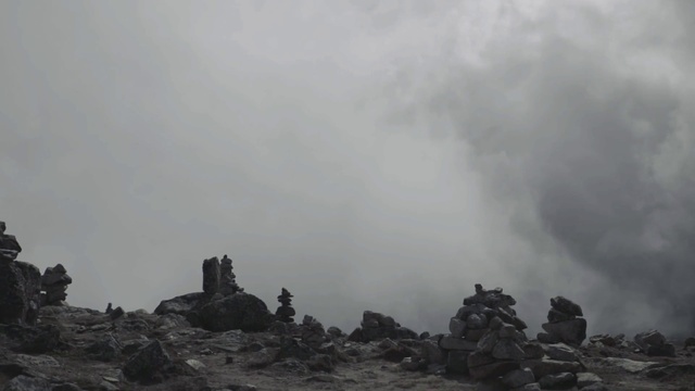Video Reference N1: Cloud, Sky, Bedrock, Geological phenomenon, Fog, Landscape, Outcrop, Mist, Mountain range, Hill