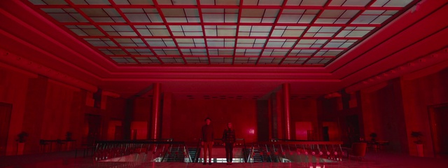 Video Reference N1: Building, Interior design, Hall, Red, Tints and shades, Wood, Magenta, Ceiling, Symmetry, Event
