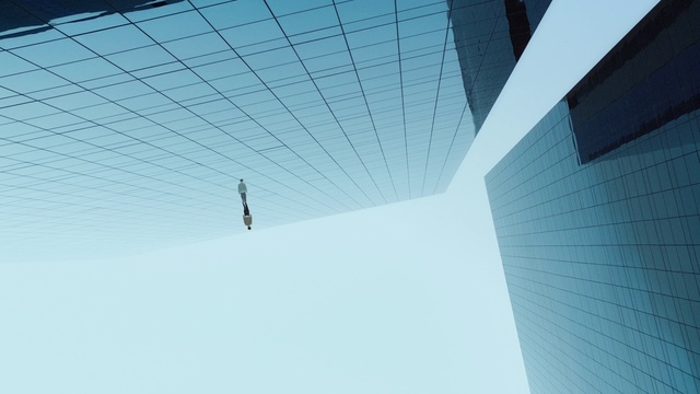 Video Reference N1: Sky, Building, Azure, Slope, Skyscraper, Tints and shades, Electric blue, Rectangle, Shade, Symmetry