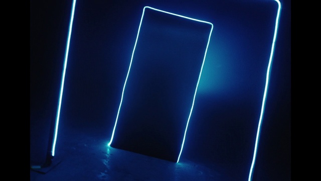 Video Reference N6: Rectangle, Font, Visual effect lighting, Gadget, Electric blue, Electronic device, Neon, Display device, Space, Magenta