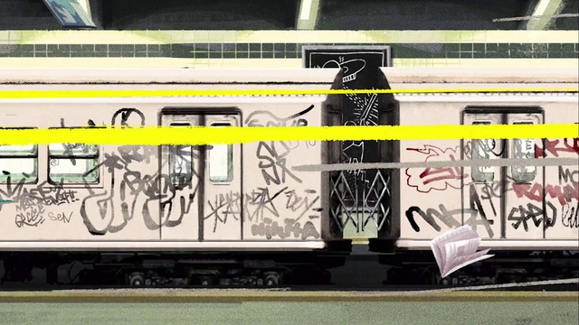 Video Reference N3: Train, Rolling stock, Mode of transport, Font, Art, Rectangle, Railway, Rolling, Graffiti, Track