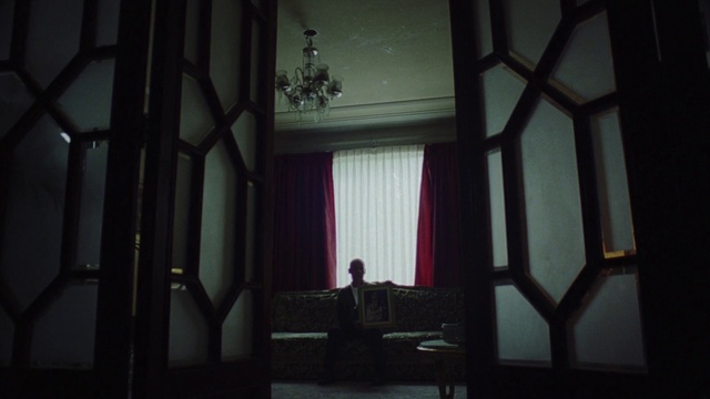 Video Reference N2: Curtain, Tints and shades, Wood, Darkness, Ceiling, Building, Window treatment, Room, Shade, Symmetry