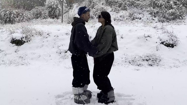 Video Reference N5: Plant, Photograph, Snow, White, Vertebrate, People in nature, Standing, Mammal, Gesture, Freezing