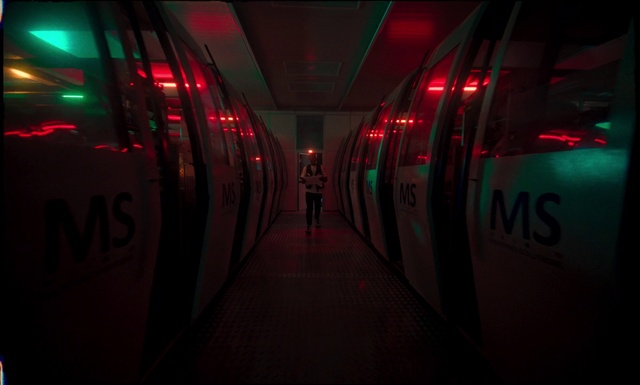 Video Reference N0: Automotive lighting, Electricity, Magenta, Symmetry, Neon, Darkness, Space, Electric blue, Ceiling, Tunnel
