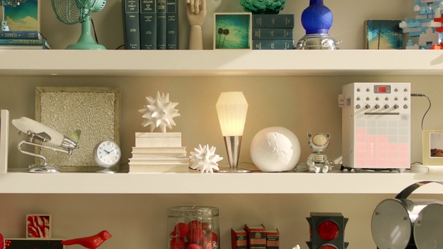 Video Reference N1: Shelf, Watch, White, Bookcase, Blue, Shelving, Lighting, Interior design, Wood, Wall