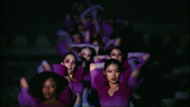 Video Reference N4: Head, Purple, Flash photography, Entertainment, Performing arts, Violet, Magenta, T-shirt, Event, Music