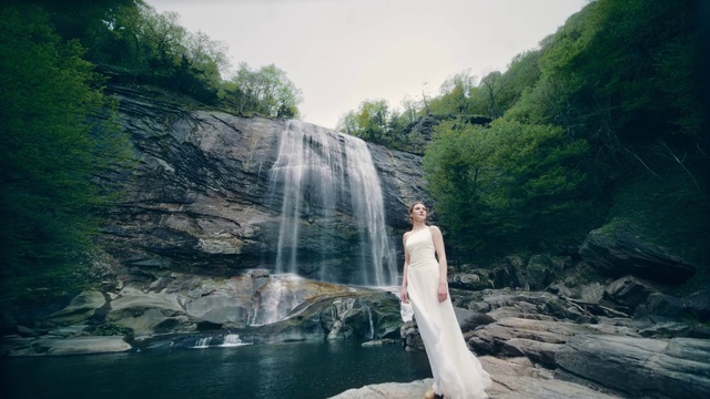 Video Reference N5: Water, Sky, Wedding dress, Ecoregion, Bride, Nature, Mountain, Plant, Tree, Natural landscape