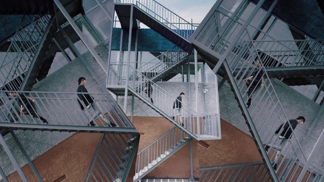 Video Reference N2: Stairs, Grey, Urban design, Glass, Facade, City, Building, Composite material, Handrail, Symmetry