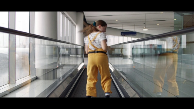 Video Reference N3: Escalator, Fixture, Human, Dress, Stairs, Fashion, Standing, Travel, Bag, Window