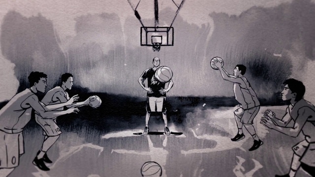 Video Reference N0: Cartoon, Basketball hoop, Art, Style, Black-and-white, Line, Font, Painting, Guitar, Illustration