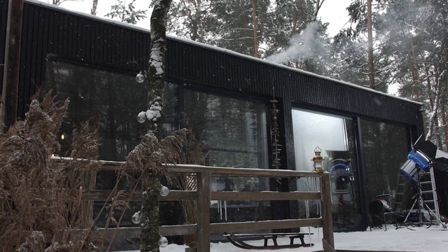 Video Reference N1: Snow, Tree, Branch, Wood, Building, Twig, Freezing, Cottage, Fence, Sky