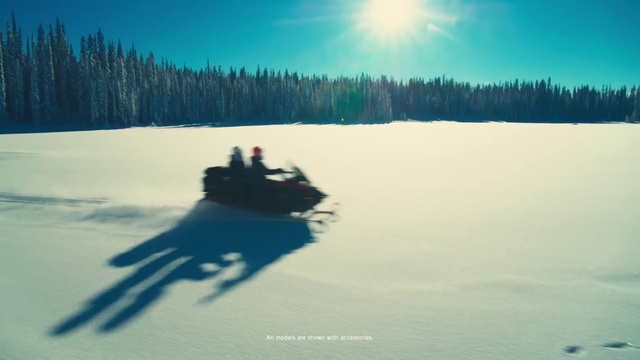 Video Reference N4: Sky, Snowmobile, Snow, Vehicle, Tree, Slope, Water, Ice cap, Glacial landform, Recreation