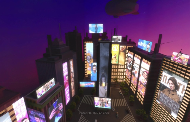Video Reference N2: Building, Purple, Skyscraper, City, Magenta, Visual effect lighting, Display device, Audio equipment, Event, Tower block