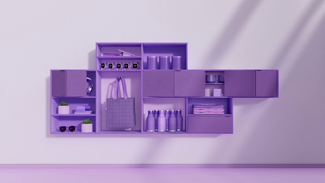 Video Reference N5: Purple, Rectangle, Violet, Font, Magenta, Shelving, Electric blue, Machine, Brand, House