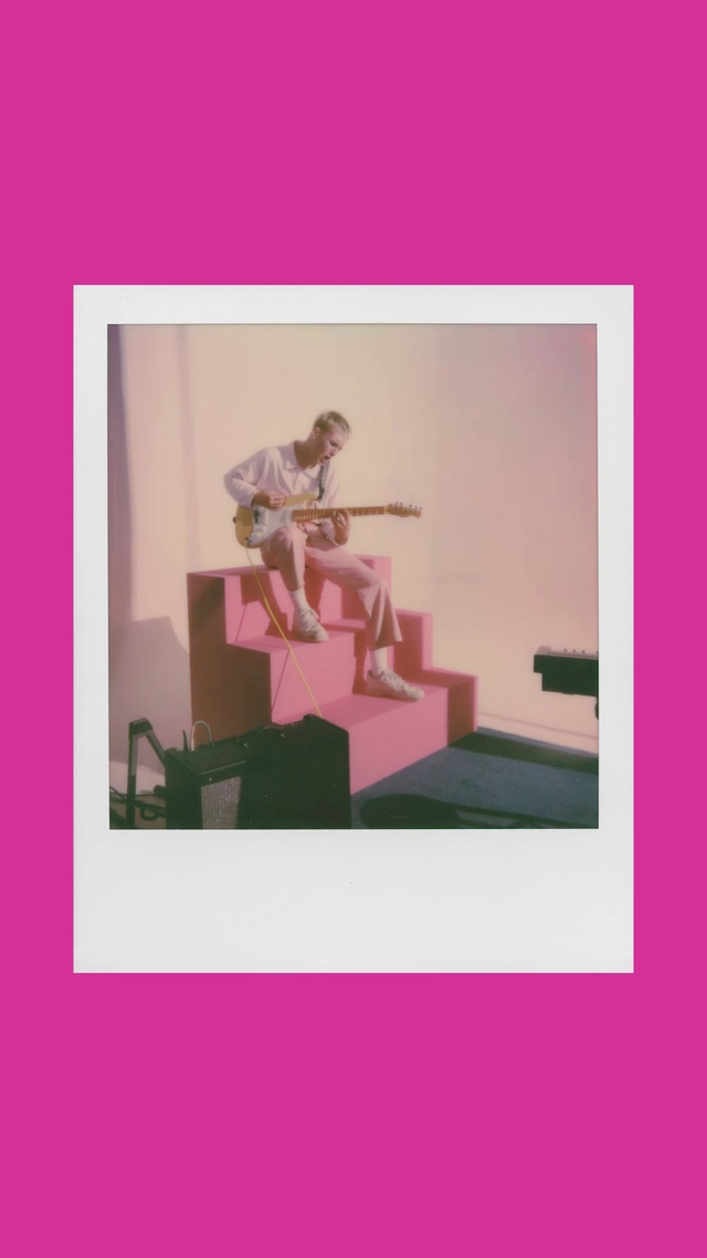 Video Reference N4: Musical instrument, Guitar, Purple, Rectangle, Violet, Pink, Wood, Font, Chair, Musician