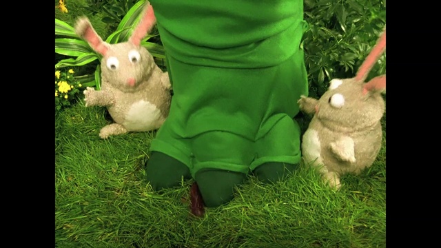 Video Reference N0: Rabbit, Toy, Plant, Ear, Rabbits and Hares, Organism, Grass, Hare, Lawn ornament, Fawn